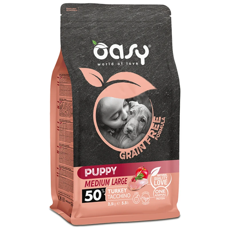 Oasy Dry Dog Grain Free Puppy Medium-Large Turkey 2,5kg 1 Oasy Dry Dog Grain Free Puppy Medium-Large Turkey 2,5kg