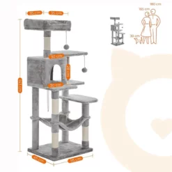 OEM Γατόδεντρο - Ονυχοδρόμιο Cat Condo Hammock And Pompoms Light Grey 55x45x143cm -Προμήθειες Για Κατοικίδια Κατάστημα πωλήσεων PCT161W01 7 petshop88.gr 1000x1000 1