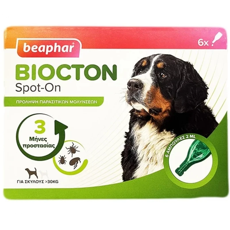 Beaphar Biocton Spot-On Φυτικές Αντιπαρασιτικές Αμπούλες Σκύλου Large Άνω των 30κg 3τμχ 1 Beaphar Biocton Spot-On Φυτικές Αντιπαρασιτικές Αμπούλες Σκύλου Large Άνω των 30κg 3τμχ