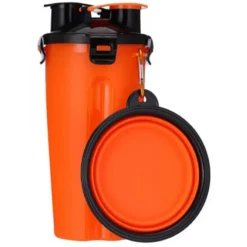 Παγούρι & Πτυσσόμενο Πιάτο για Σκύλους & Γάτες Denik Pets Water Bottle Πορτοκαλί 350ml