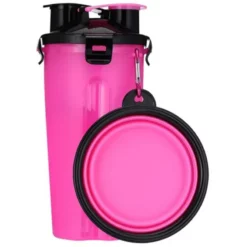Παγούρι & Πτυσσόμενο Πιάτο για Σκύλους & Γάτες Denik Pets Water Bottle Ροζ 350ml